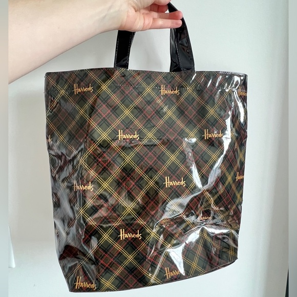 Vintage Harrods Plaid Brown Stylish Handheld Tote Bag Old Money Preppy Prep - Picture 1 of 13